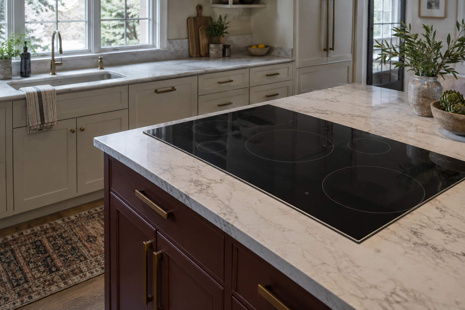 Illustrative Wolf cooktop in a residential kitchen — AI image for Viking Repair Pelham Manor