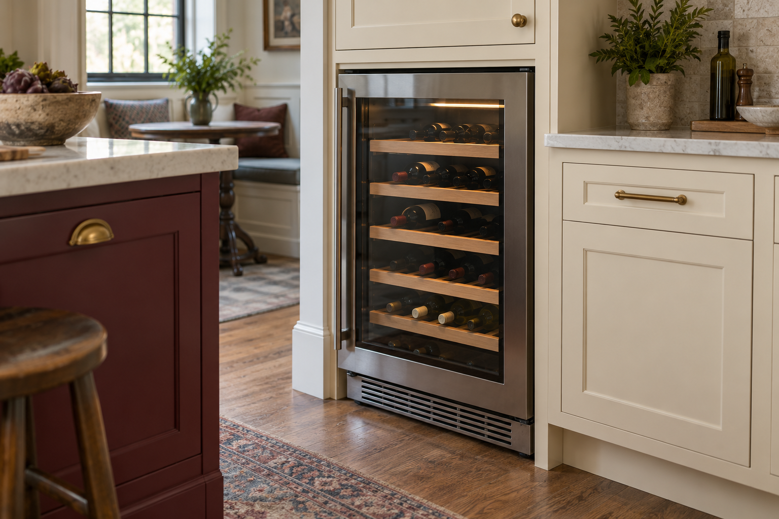 Illustrative Viking wine cooler in a residential kitchen — AI image for Viking Repair Pelham Manor