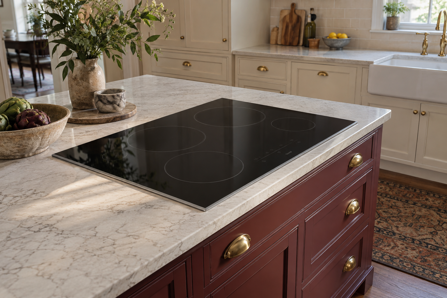 Illustrative Wolf cooktop in a residential kitchen — AI image for Viking Repair Pelham Manor